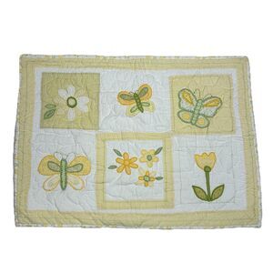 Pottery Barn Kids Quilted Pillow Sham Flowers Butterflies Patchwork Embroidered